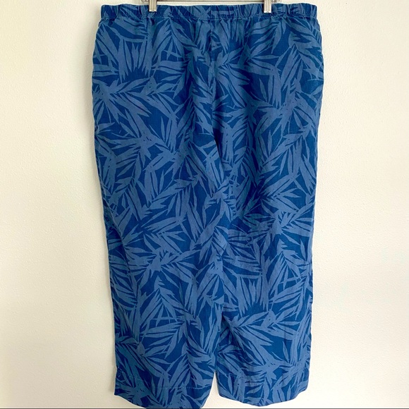 J. Jill Love Linen Blue Print Wide Leg Cropped Pants Medium Elastic Waist size L - Picture 3 of 11